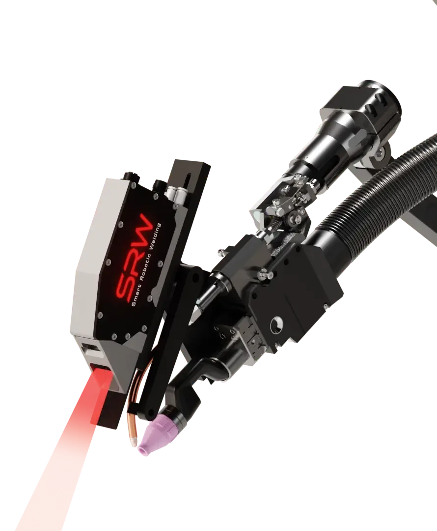 Antorcha de soldadura TIG con el sensor de visión SRW proyectando una línea láser roja